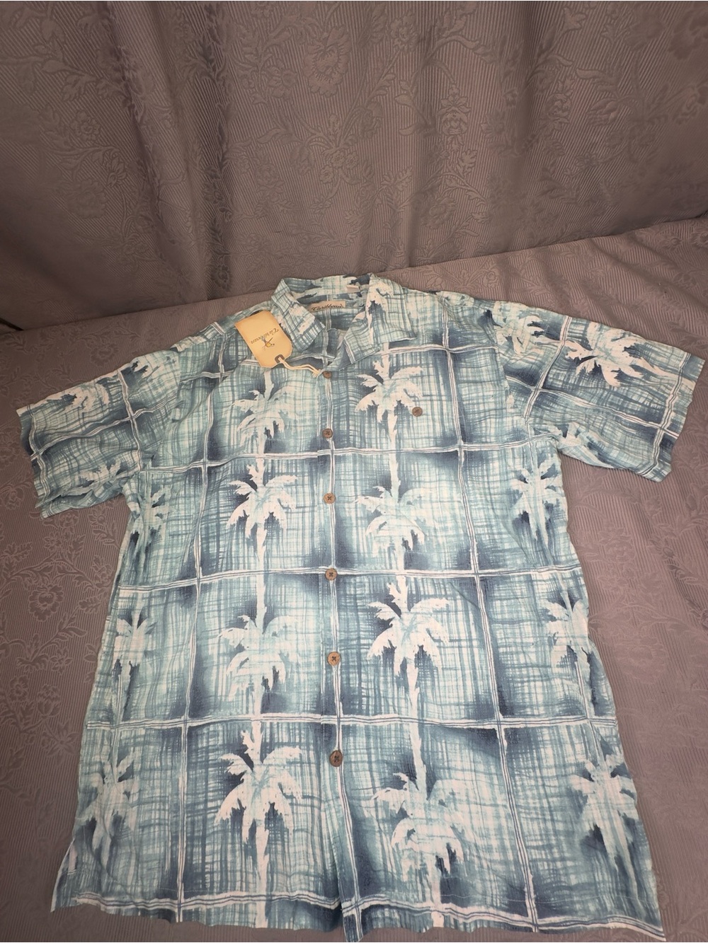 Caribbean by Roundtree & York Green Hawaiian Short Sleeve Shirt M 47.5” Chest